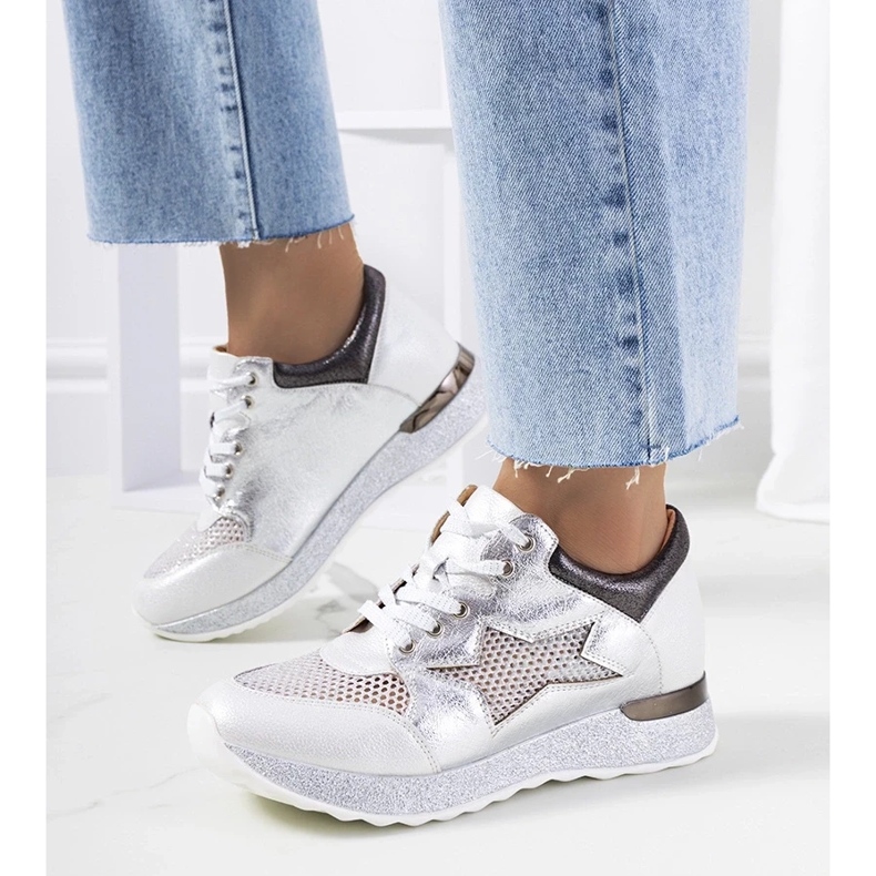D/GMR Sapatos esportivos metálicos brancos renda -up tênis abertos torres D/GMR Sapatos esportivos metálicos brancos renda -up tênis abertos torres