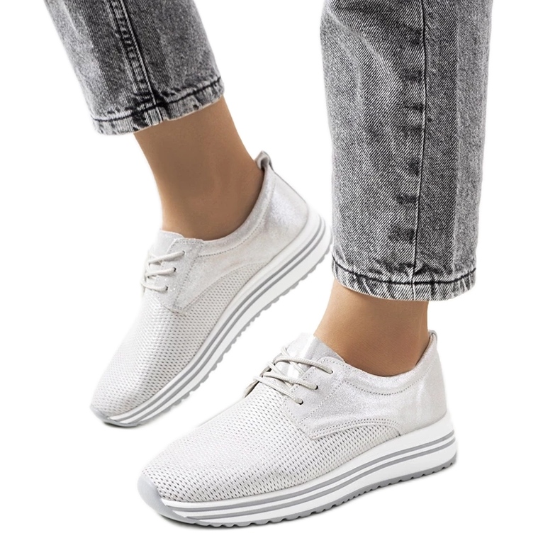 D/GMR Tênis Serra de couro prateado prata