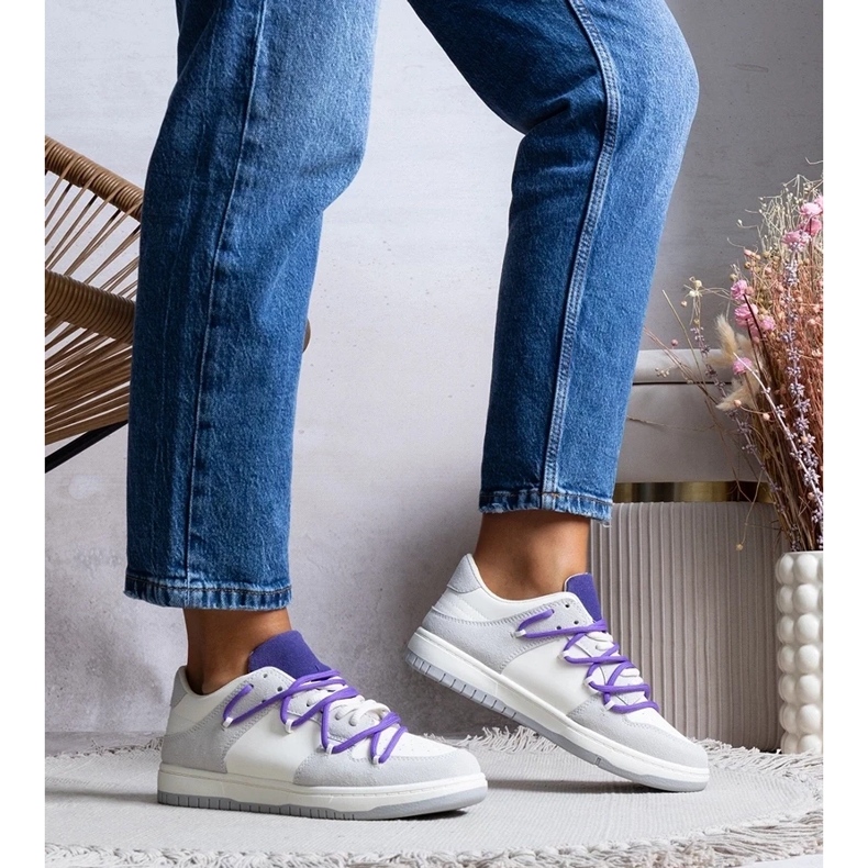 D/GMR Tênis cinza tênis femininos cadarços roxos arcobaleno