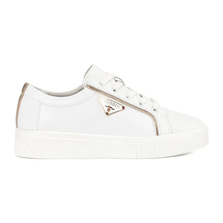 Goodin Tênis brancos de couro em uma sola grossa