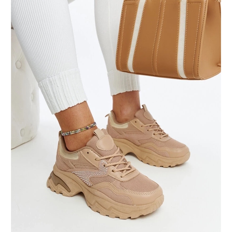 D/GMR Tênis plataforma marrom decorado com zircões Maras castanho D/GMR Tênis plataforma marrom decorado com zircões Maras castanho