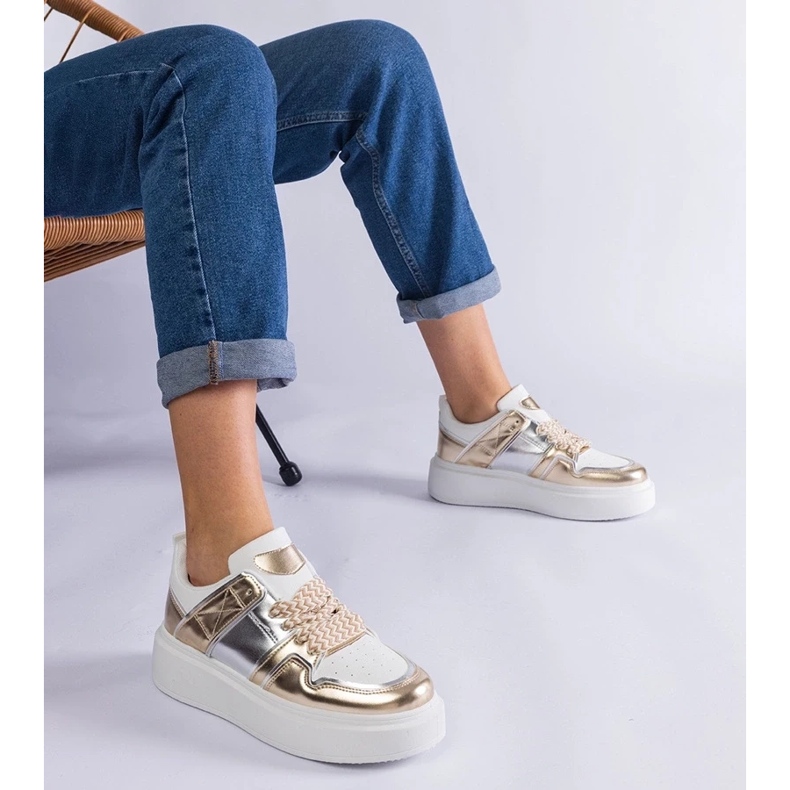 D/CEO Tênis dourado com inserções prateadas Kimberly