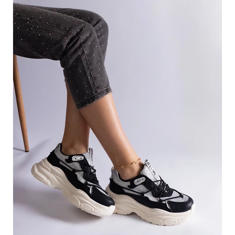 D/CEO Tênis preto com inserções de glitter Rigel