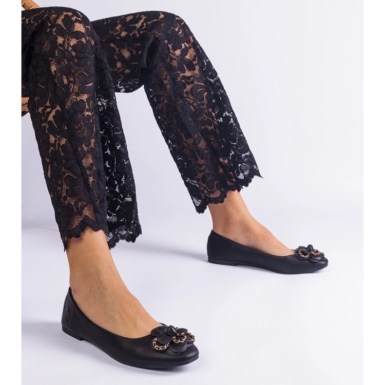 D/CEO Bailarinas pretas decoradas com flor da América preto