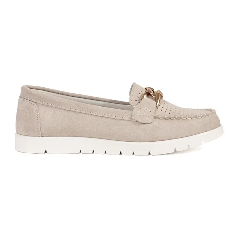 Goodin Supotos de couro bege com uma corrente na plataforma