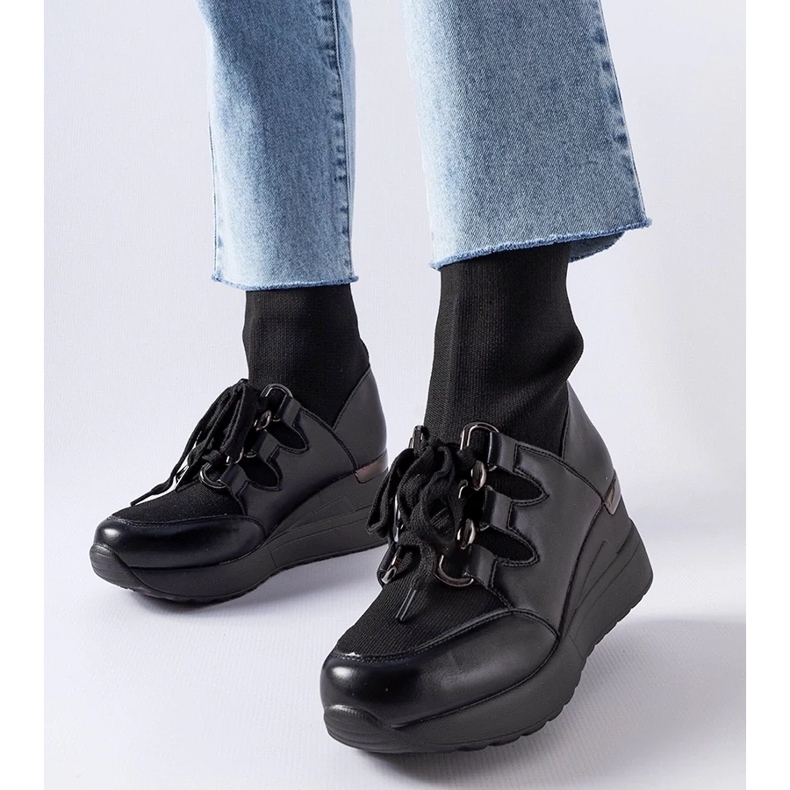 D/CEO Botas de meia cunha pretas Rochon preto