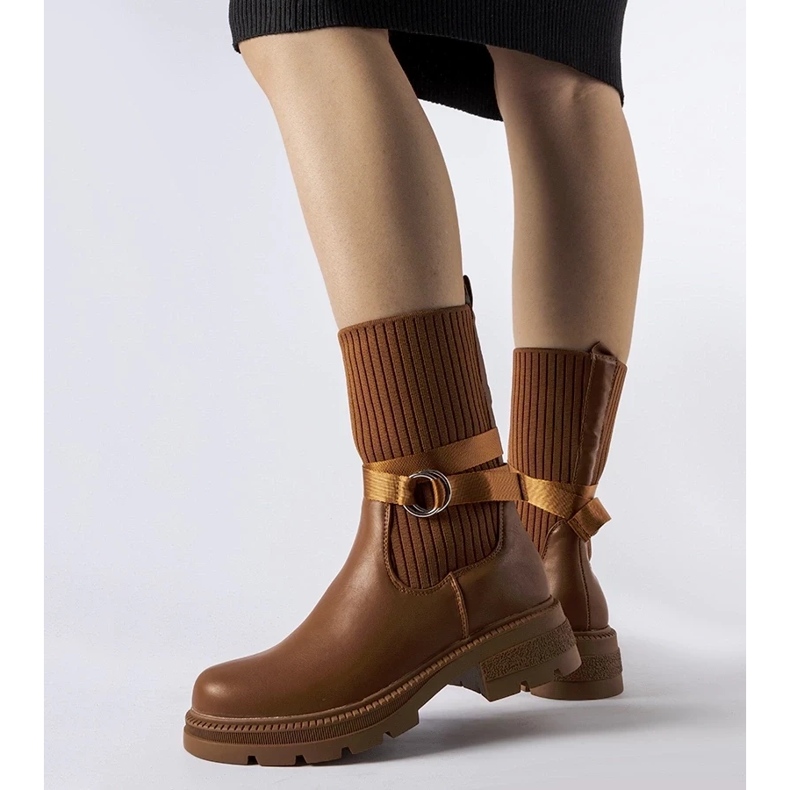 D/CEO Botins com meia isolada marrom da Picker castanho