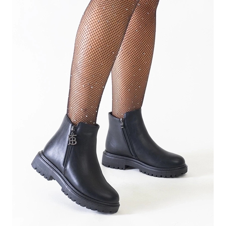 D/CEO Botins pretos com pingente decorativo na plataforma de couro ecológico Melane