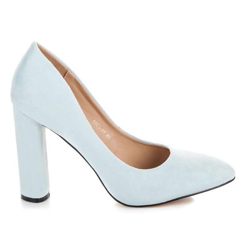 Vices New Collection Bombas de camurça em um pilar azul