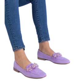 Mocassins -escolares violeta com cristais roxo