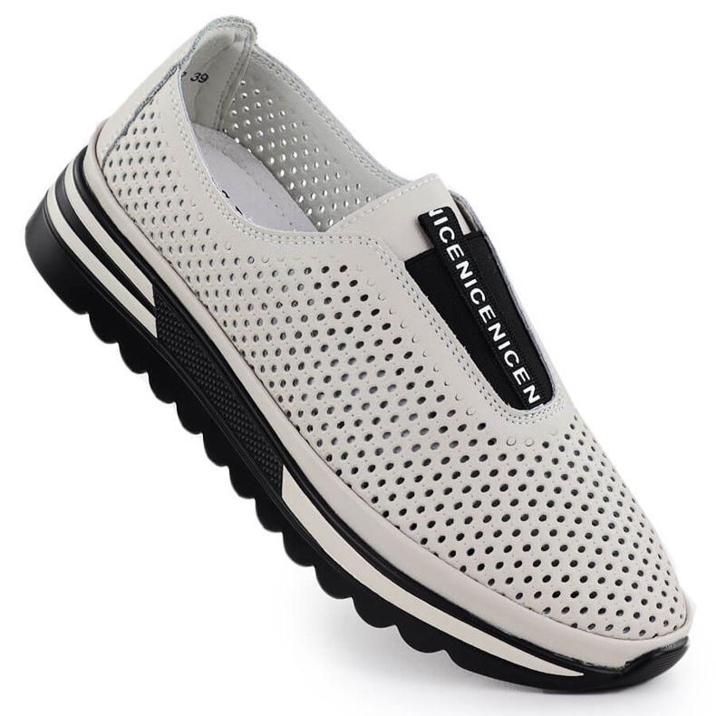 S.Barski Sapatos de couro feminino, OpenWork bege S. Barski LR51-672