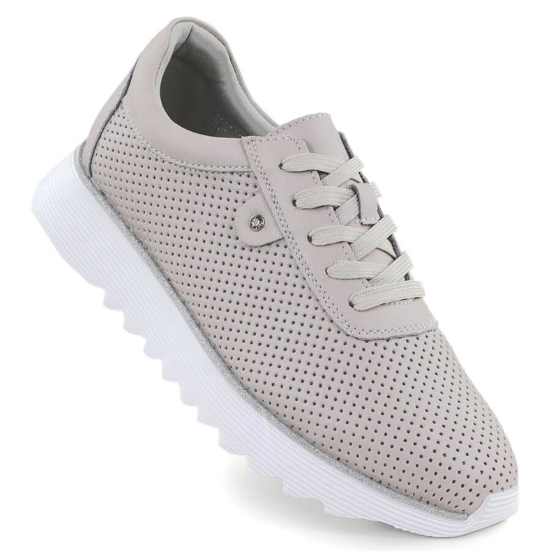 S.Barski Sapatos de couro feminino na plataforma aberta bege S. Barski LR51-629