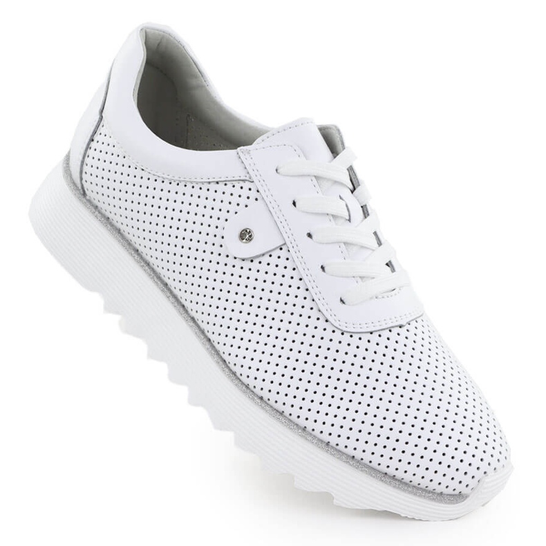 S.Barski Sapatos de couro feminino na plataforma aberta Białe S. Barski LR51-629 branco