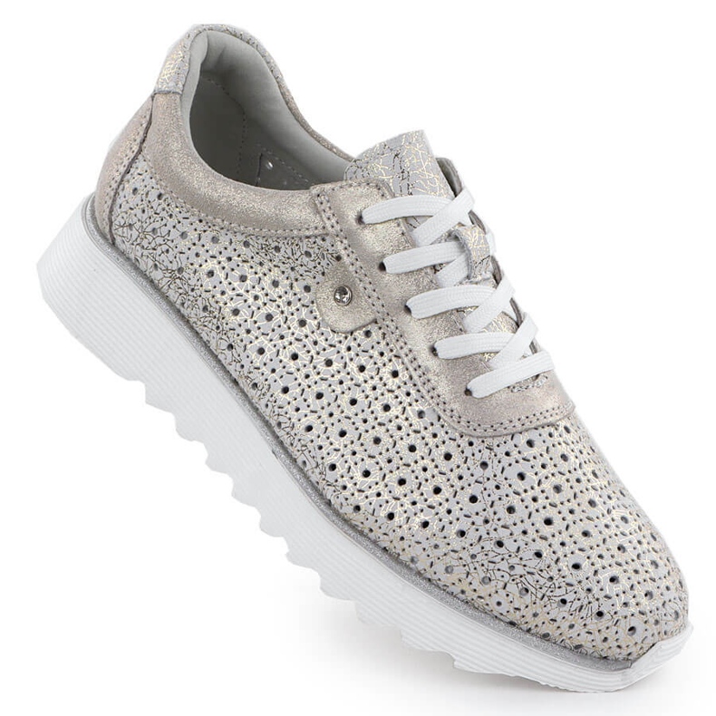 S.Barski Sapatos de couro feminino na plataforma aberta Złote S. Barski LR51-927 dourado