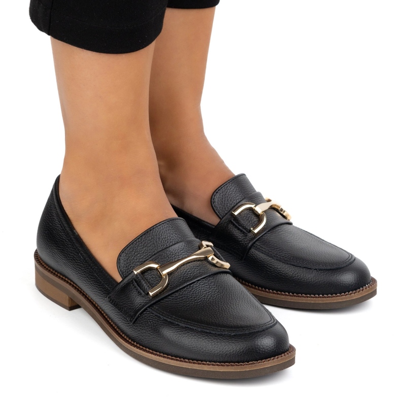 Exquisite Bombas de couro feminino 1510ex preto