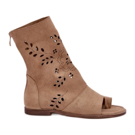 Zazoo 3437 Sandálias femininas de camurça com zíper na parte superior, bege