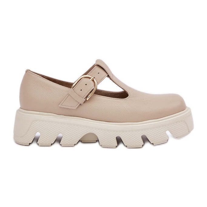 Sapatos de couro com uma fivela zazoo 20183 bege