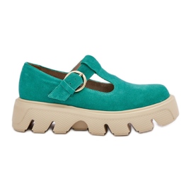 Sapatos de camurça com uma fivela zazoo 20183 verde Sapatos de camurça com uma fivela zazoo 20183 verde