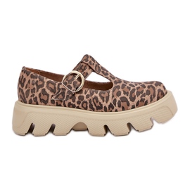 Sapatos de camurça com uma fivela de estampa zazoo de leopardo 20183 Brown castanho