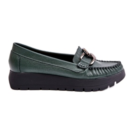 Mocassins de couro Zazoo 10141 em plataforma com decoração, verde escuro