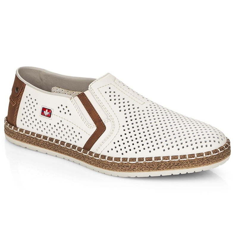 Sapatos de couro aberto masculino, White Rieker B5297-80 branco