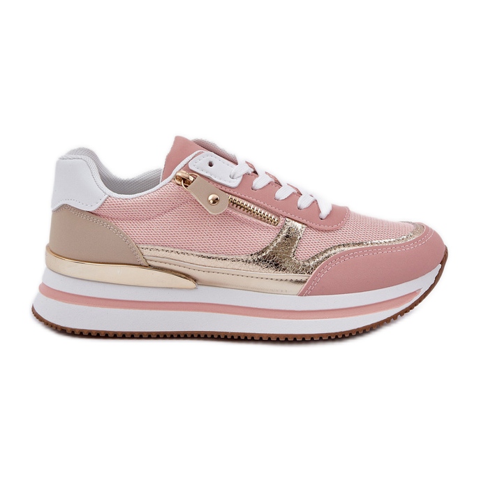 Sapatos esportivos brilhantes femininos na plataforma rosa