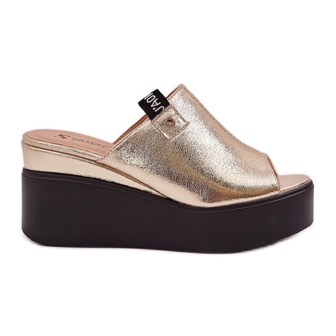 Flippers na plataforma e na cunha Eco Leather Gold dourado