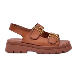 Sandálias de couro ECO com fivelas de camelo castanho