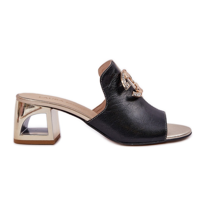 Saltos de couro elegantes Laura Messi 2875 preto e dourado