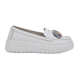 Sofra de couro feminino com franjas na plataforma branca branco