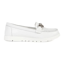 Goodin Mocas brancas de couro com uma corrente na plataforma branco