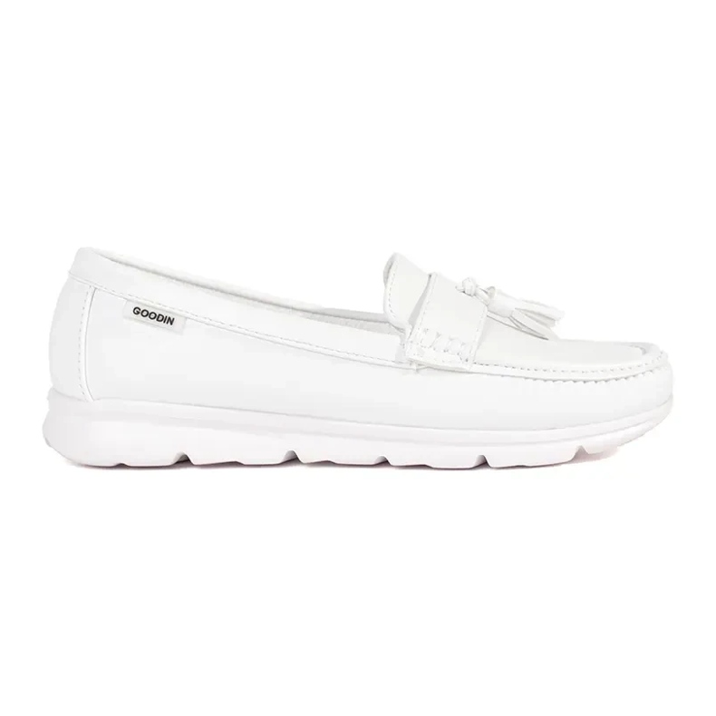 Goodin Mocas brancas com franjas em uma cunha baixa branco