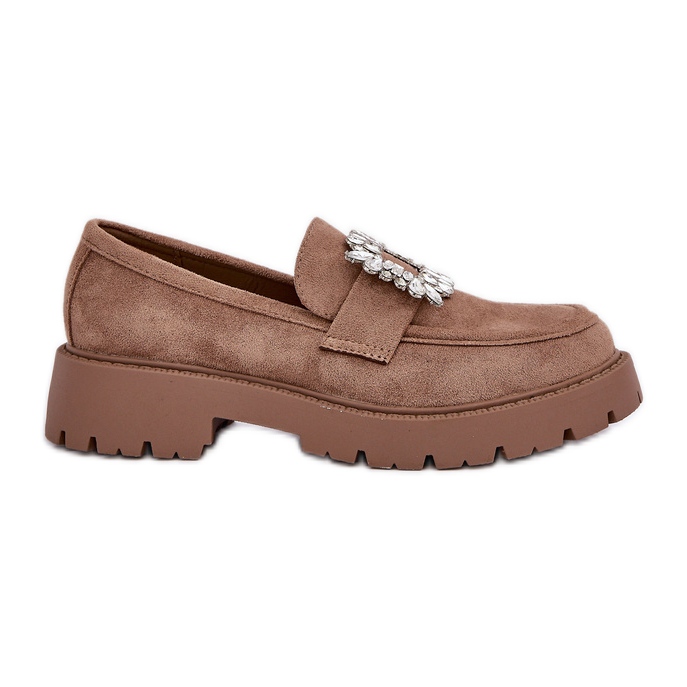 Eco Suede Momanes femininos com um broche decorativo Bege