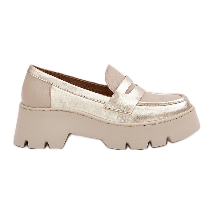 Zazoo Mocassins de couro femininos de grama plana Golden dourado