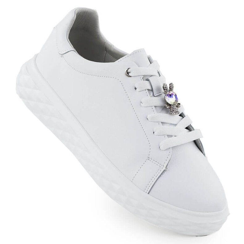 Sapatos de couro feminino com um ornamento na plataforma branca Sergio Leone Sp110 branco