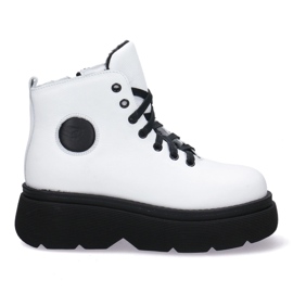 KOMODO Botas de couro feminino em uma grossa Pollonus White 5-1567-004 branco KOMODO Botas de couro feminino em uma grossa Pollonus White 5-1567-004 branco