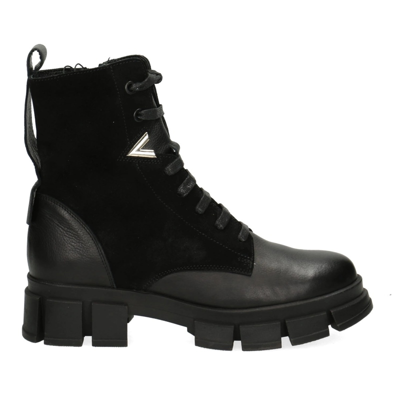 Polbut Botas de couro isoladas femininas Pollonus Black Verona+Velor 5-1583-002 preto