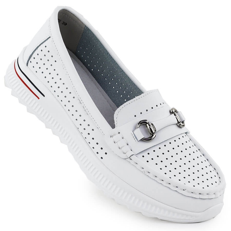 Sapatos de couro OpenWork, vinceza branco 95331 mocassins