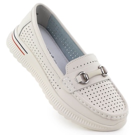 Sapatos de couro OpenWork, mocassins bege Vinceza 95331