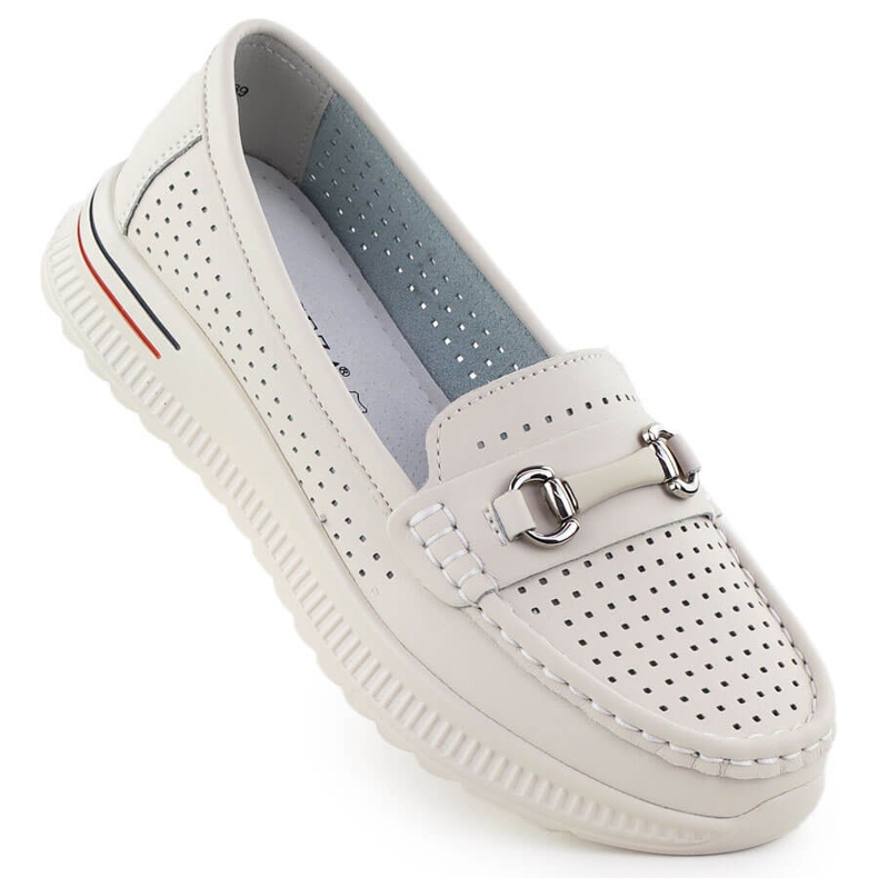 Sapatos de couro OpenWork, mocassins bege Vinceza 95331