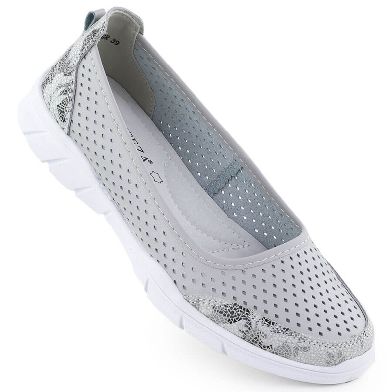 Ballerinas de couro OpenWork Comfort Grey Vinceza 95323 cinza