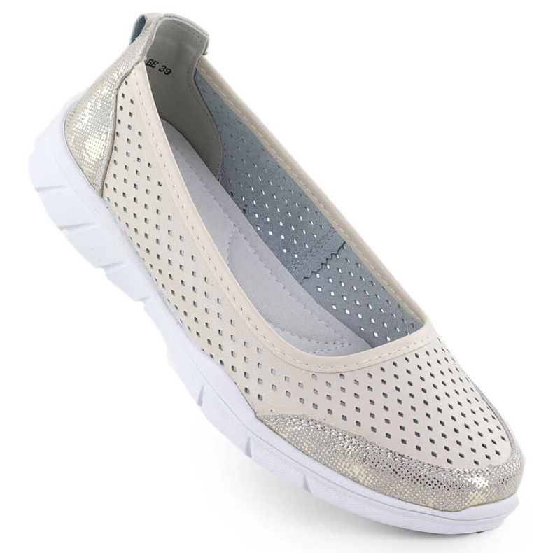 Ballerinas de couro OpenWork Comfort bege Vinceza 95323