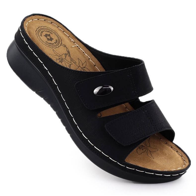 Flip -flops femininos nas cunhas Black Evento 1602 ajustável preto