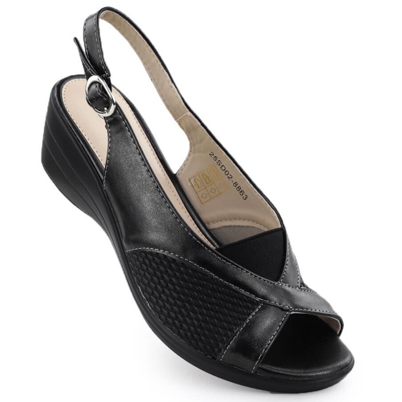 Sandálias femininas nas cunhas confortáveis ​​Black Evento 8863 preto