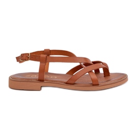 Sandálias planas de couro com tiras marrom entrelaçadas zazoo 40429