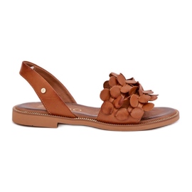 Sandálias de couro com saltos planos Zazoo 40425 Brown castanho