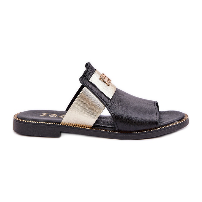 Flip de couro natural elegante Zazoo 40423 preto