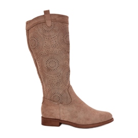 S.Barski Botas com um salto plano do salto plano Open Upper S. Barski Hy51-860 Beige bege