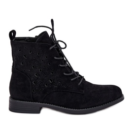 Botas de renda com um padrão de trabalho aberto S.Barski Hy51-136 Black preto