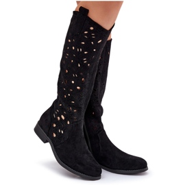 S.Barski Botas planas HY51-176 com botas abertas preto S.Barski Botas planas HY51-176 com botas abertas preto